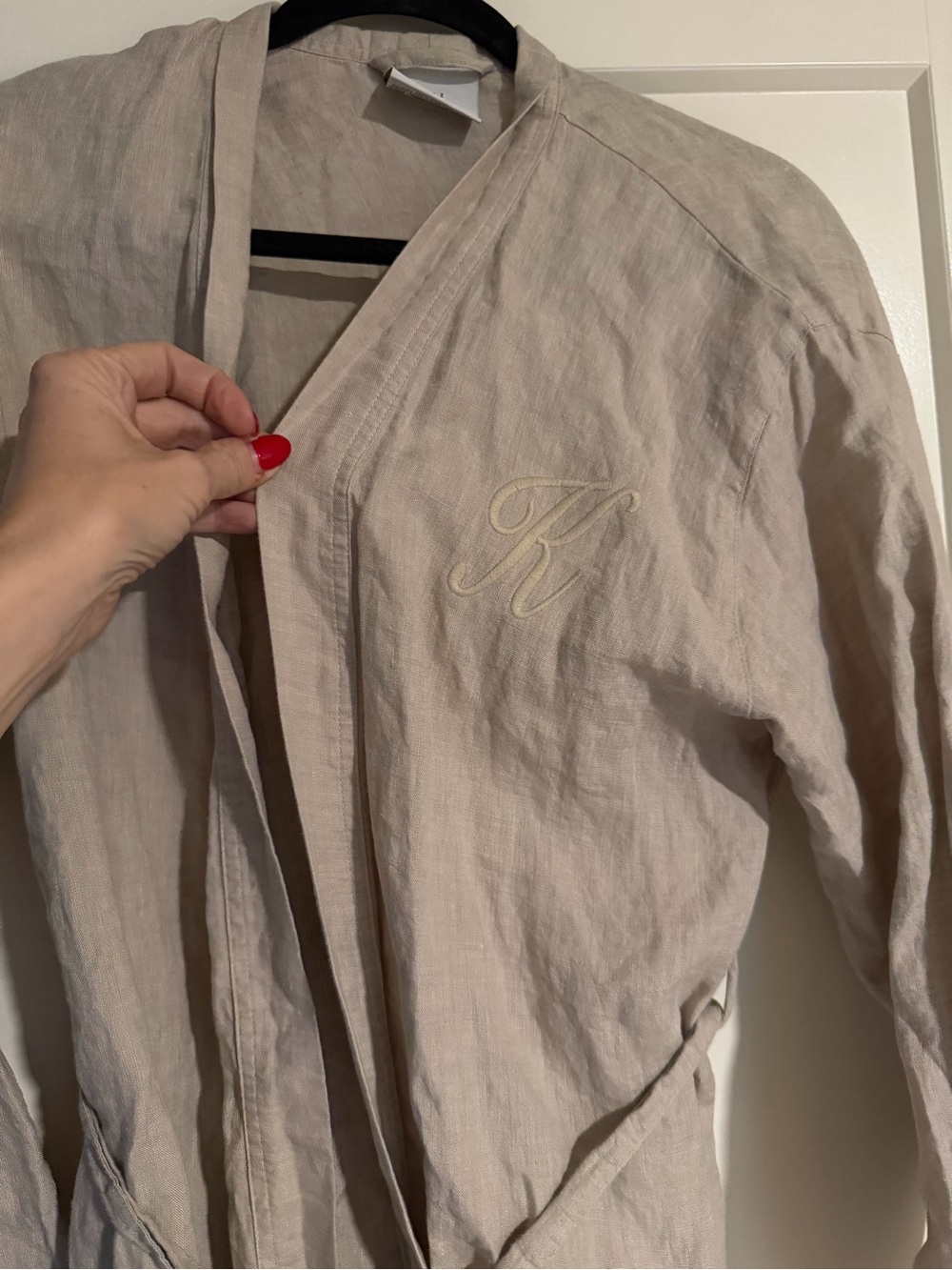 RH Restoration Hardware Monogrammed K Beige Linen Robe